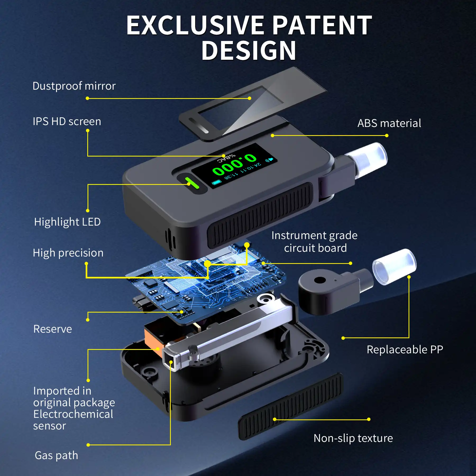Alcoholtester ATD1000 Professional Fuel Cell Breathalyzer | High-Precision Electrochemical Alcohol Tester with 1500 Data Storage - 图片 8