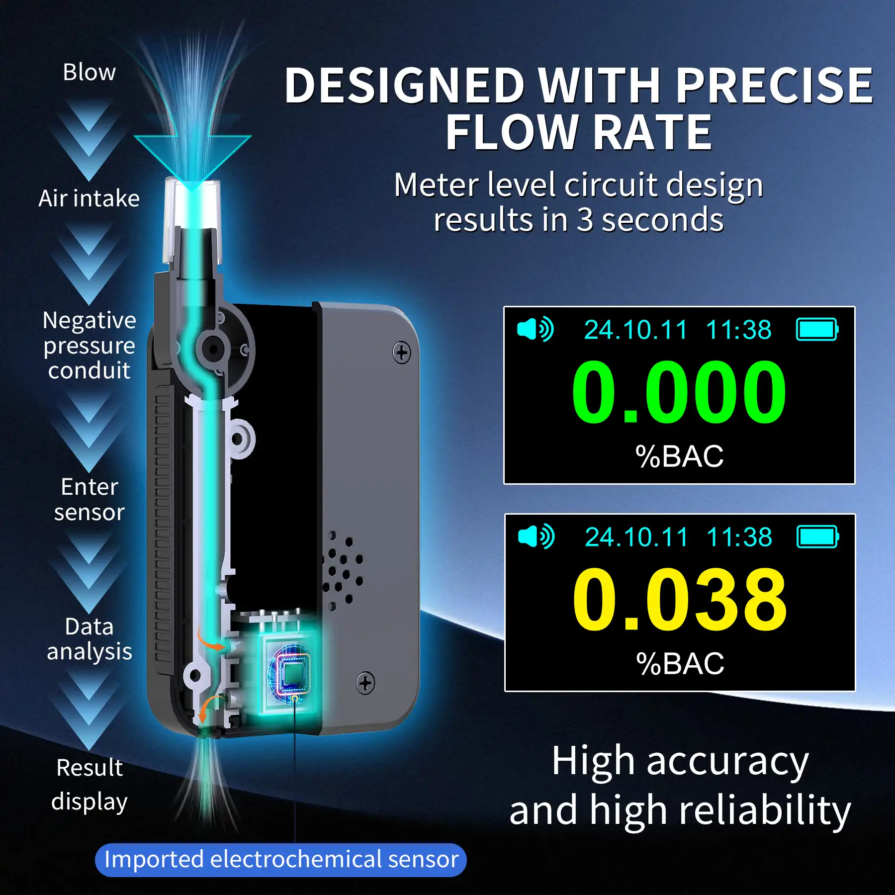 Alcoholtester ATD1000 Professional Fuel Cell Breathalyzer | High-Precision Electrochemical Alcohol Tester with 1500 Data Storage - 图片 3